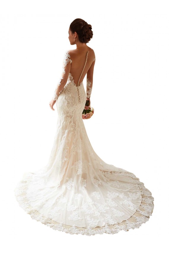 Long Sleeves Sweetheart Lace Ivory Chapel Train Long Wedding Gowns Bath