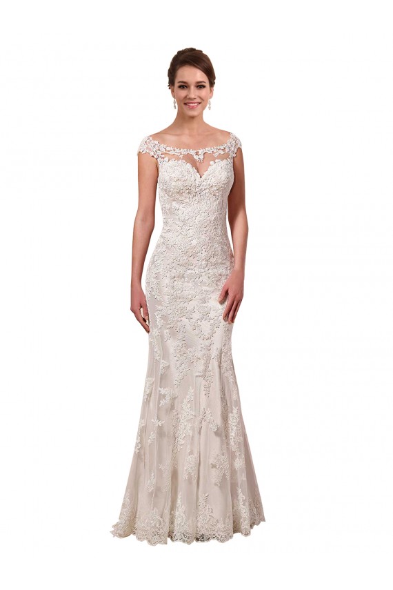 Sleeveless Illusion Neck Lace White Chapel Train Sexy Wedding Dress Bath