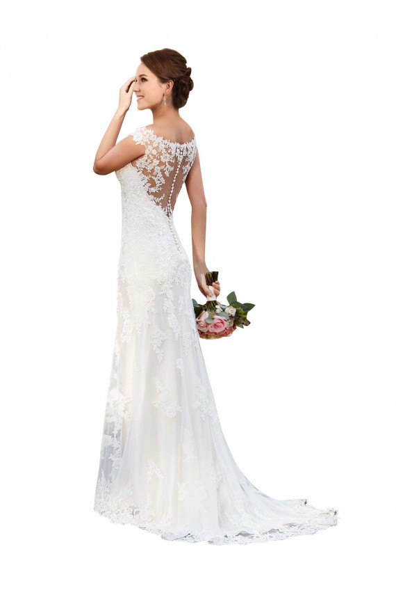 Sleeveless Illusion Neck Lace White Chapel Train Sexy Wedding Dress Bath
