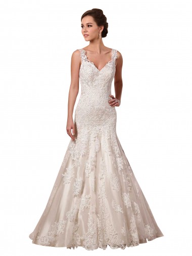 Sleeveless V-Neck Tulle & Lace Ivory Chapel Train Bridal Wedding Dress Bath