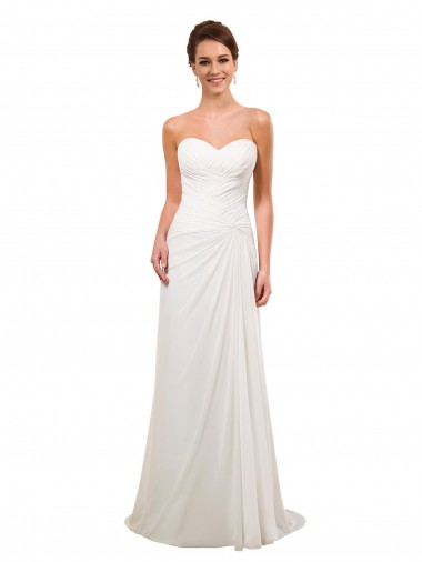 Sleeveless Sweetheart Soft Chiffon Ivory Chapel Train Wedding Gowns Bath