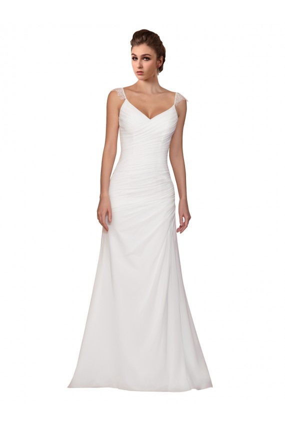 Sleeveless V-Neck Soft Chiffon Ivory Chapel Train Wedding Dress Bath