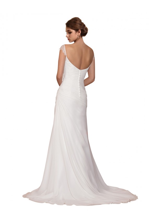 Sleeveless V-Neck Soft Chiffon Ivory Chapel Train Wedding Dress Bath