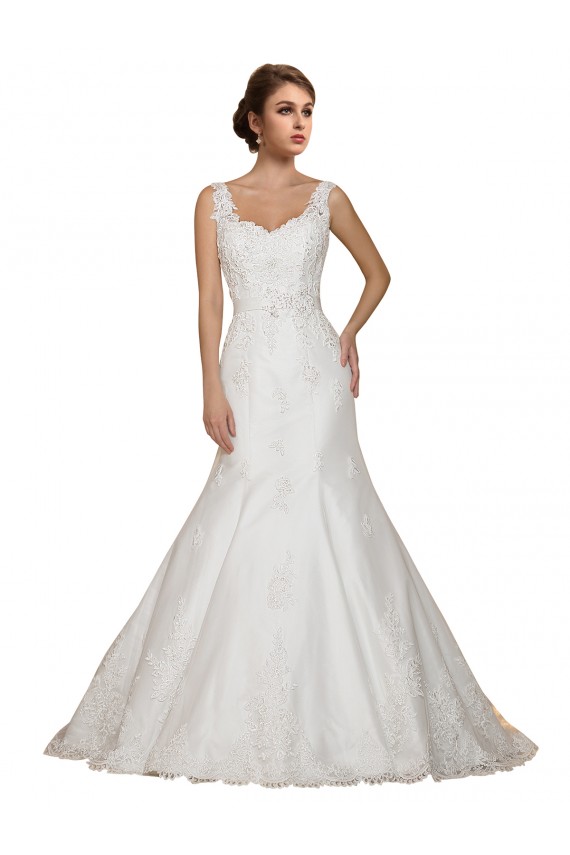 Cap Sleeves V-Neck Lace Ivory Chapel Train Wedding Dress Bath