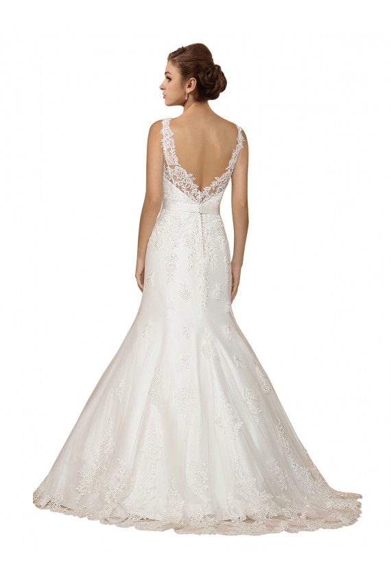Cap Sleeves V-Neck Lace Ivory Chapel Train Wedding Dress Bath
