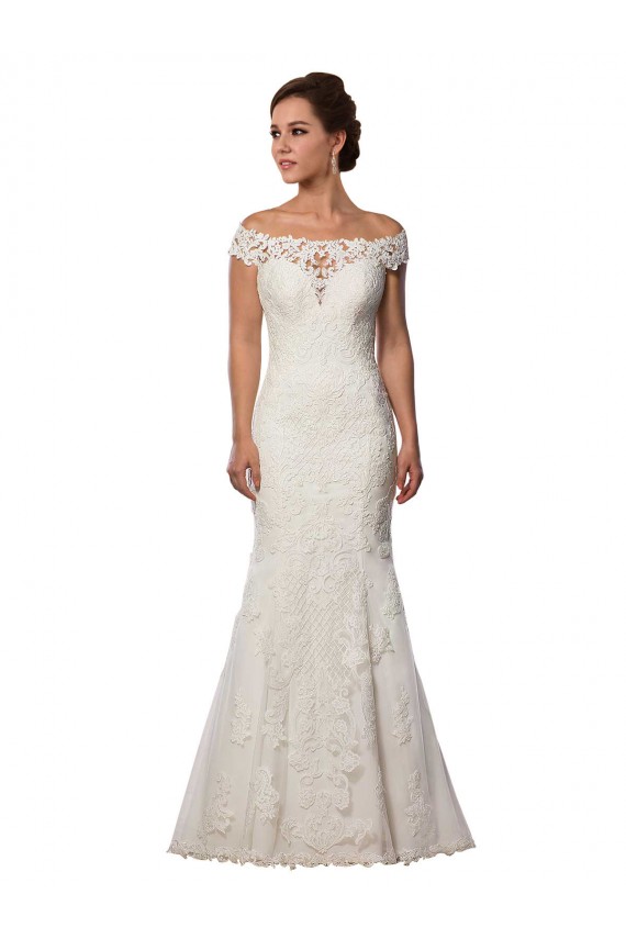 Cap Sleeves Off the Shoulder Lace Ivory Chapel Train Boho Wedding Dress Bath