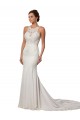 Sleeveless High Neck Lace Ivory Sheath Chapel Train Modern Wedding Dress Bath