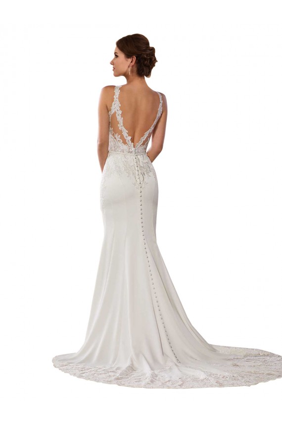 Sleeveless High Neck Lace Ivory Sheath Chapel Train Modern Wedding Dress Bath