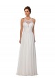 Sleeveless Illusion Neck Soft Chiffon Ivory Chapel Train Wedding Dress Bath