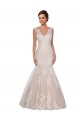 Sleeveless V-Neck Lace Ivory & Champagne Chapel Train Modern Wedding Dress Bath