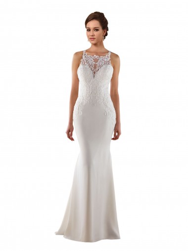 Sleeveless Sweetheart Lace & Stretch Crepe Ivory Sweep Train Modern Wedding Dress Bath