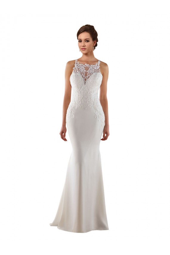 Sleeveless Sweetheart Lace & Stretch Crepe Ivory Sweep Train Modern Wedding Dress Bath