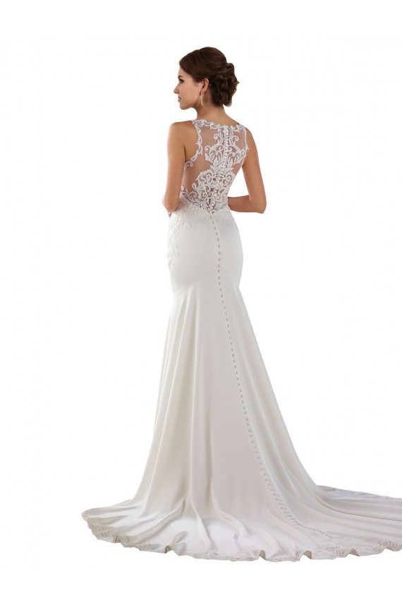 Sleeveless Sweetheart Lace & Stretch Crepe Ivory Sweep Train Modern Wedding Dress Bath