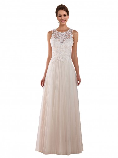Sleeveless High Neck Tulle & Lace Ivory Chapel Train Boho Wedding Dress Bath