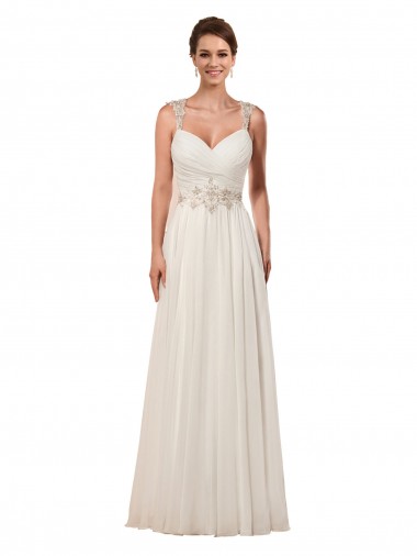 Sleeveless Sweetheart Soft Chiffon Ivory Sheath Chapel Train Wedding Dress Bath