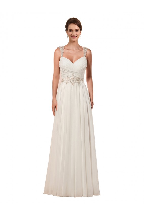 Sleeveless Sweetheart Soft Chiffon Ivory Sheath Chapel Train Wedding Dress Bath