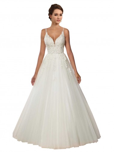 Sleeveless Spaghetti Straps Tulle & Lace Ivory Chapel Train Boho Wedding Dress Bath