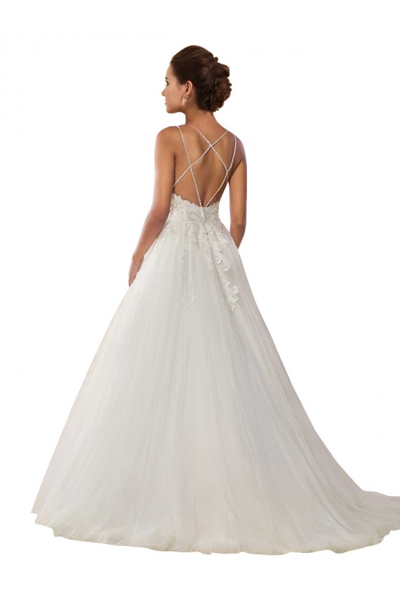 Sleeveless Spaghetti Straps Tulle & Lace Ivory Chapel Train Boho Wedding Dress Bath