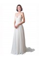 Sleeveless V-Neck Soft Chiffon & Lace Ivory Chapel Train Beach Wedding Dress Bath