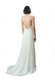 Sleeveless V-Neck Soft Chiffon & Lace Ivory Chapel Train Beach Wedding Dress Bath