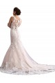 Sleeveless Illusion Neck Tulle & Lace Ivory & Champagne Cathedral Train Wedding Dress Bath