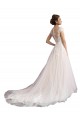 Cap Sleeves Illusion Neck Tulle & Lace Ivory & Champagne Cathedral Train Beach Wedding Dress Bath