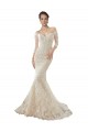 Long Sleeves Off the Shoulder Tulle & Lace Ivory & Champagne Chapel Train Wedding Dress Bath