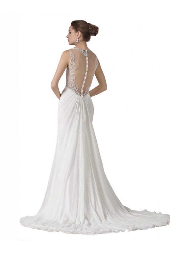 Sleeveless Sweetheart Soft Chiffon White Chapel Train Beach Wedding Dress Bath