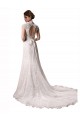 Cap Sleeves V-Neck Lace Ivory Chapel Train Wedding Dresses Bath