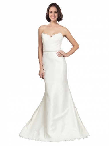 Sleeveless Sweetheart Satin & Lace Ivory Chapel Train Bridal Dress Bath