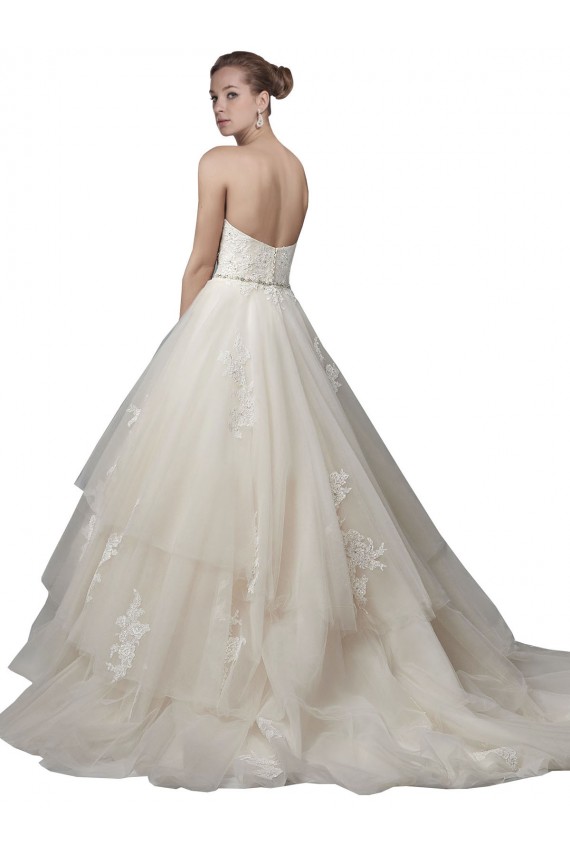 Sleeveless Strapless Tulle & Lace Ivory Chapel Train Wedding Dress Bath