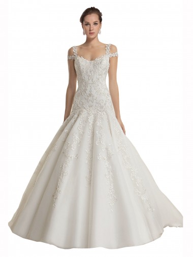Sleeveless Off the Shoulder Tulle & Lace Ivory Sweep Train Wedding Dress Bath