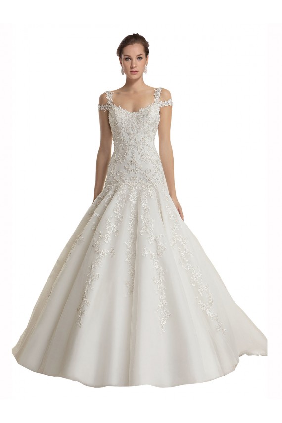 Sleeveless Off the Shoulder Tulle & Lace Ivory Sweep Train Wedding Dress Bath