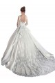Long Sleeves Illusion Neck Satin & Lace White Cathedral Train Wedding Dress Bath