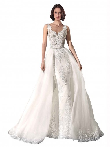 Sleeveless Sweetheart Tulle & Lace White Mermaid Chapel Train Wedding Dress Bath
