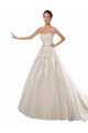 Sleeveless Strapless Tulle & Lace Ivory & Champagne Chapel Train Wedding Dress Bath