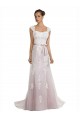 Sleeveless Strapless Tulle & Lace Ivory & Pink Sweep Train Beach Wedding Dress Bath