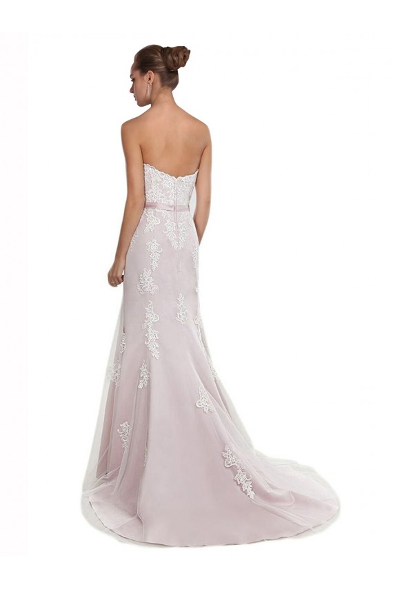 Sleeveless Strapless Tulle & Lace Ivory & Pink Sweep Train Beach Wedding Dress Bath
