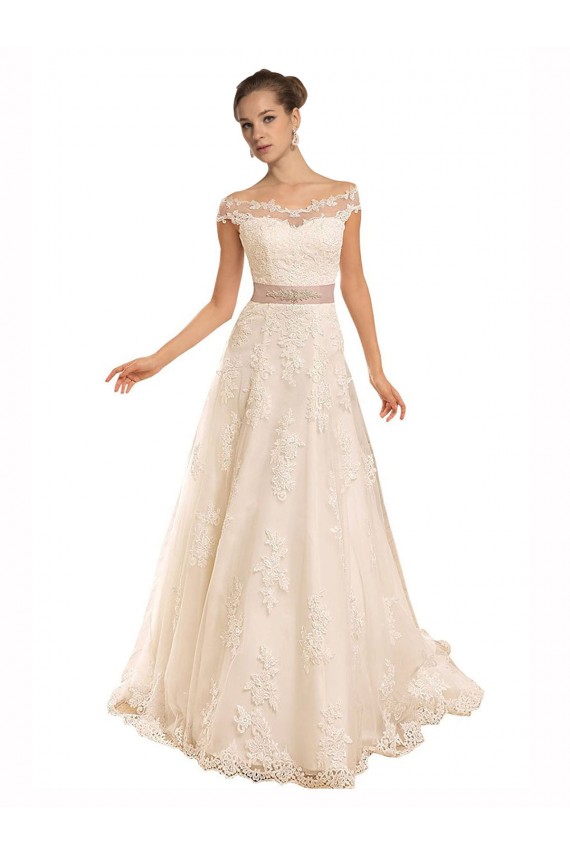Sleeveless Off the Shoulder Lace Ivory A-Line Chapel Train Beach Wedding Dress Bath