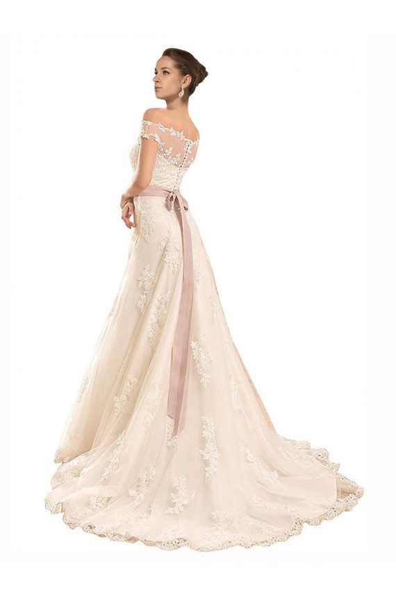 Sleeveless Off the Shoulder Lace Ivory A-Line Chapel Train Beach Wedding Dress Bath