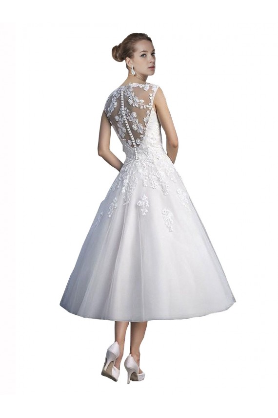Sleeveless Sweetheart Tulle & Lace Ivory Tea Length Beach Wedding Dress Bath