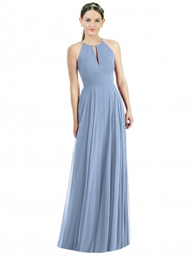 Sleeveless Halter Neck Soft Chiffon Dusty Blue Long Semi Formal Evening Dress / Bridesmaid Dress Bath