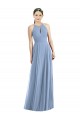 Sleeveless Halter Neck Soft Chiffon Dusty Blue Long Semi Formal Evening Dress / Bridesmaid Dress Bath