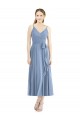 Sleeveless Spaghetti Straps Soft Chiffon Dusty Blue Tea Length Bridesmaid Dress Bath
