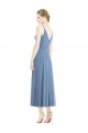 Sleeveless Spaghetti Straps Soft Chiffon Dusty Blue Tea Length Bridesmaid Dress Bath