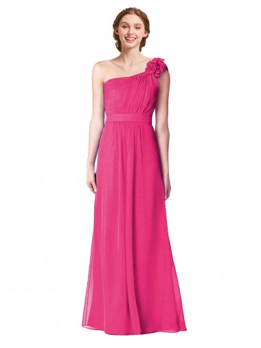 Sleeveless One Shoulder Soft Chiffon Azalea Long Bridesmaid Gown Bath