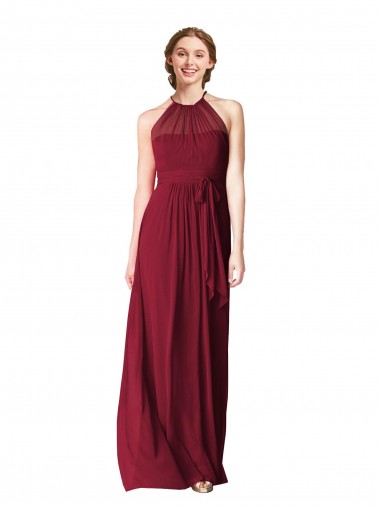 Sleeveless Halter Neck Chiffon Burgundy Long Evening Gowns / Bridesmaid Dresses Bath
