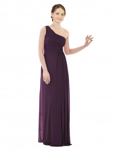 Sleeveless One Shoulder Soft Chiffon Grape Long Evening Dress / Bridesmaid Dress Bath
