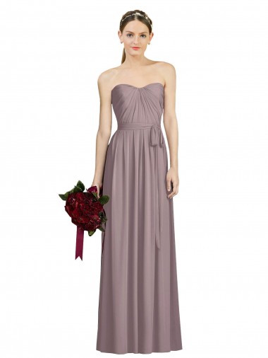 Sleeveless Sweetheart Soft Chiffon Dusty Rose Long Bridesmaid Dress Bath
