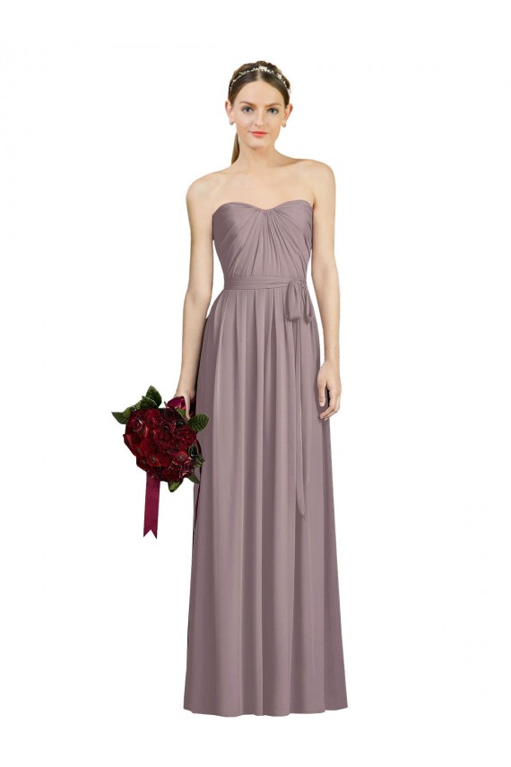 Sleeveless Sweetheart Soft Chiffon Dusty Rose Long Bridesmaid Dress Bath